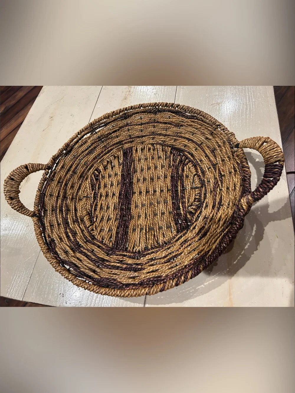 Woven Round Serving Basket - Natural Brown